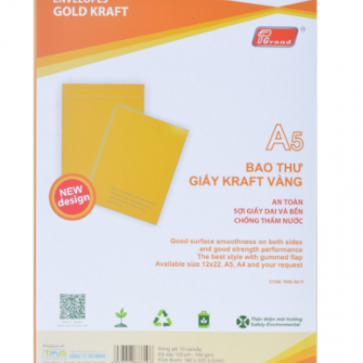 Bao thư vàng A5 KRAFT GRAND (Xấp 100 cái) - 120gsm